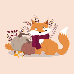 Harvest autumn fox. Kids background. Vector illustration in cartoon style