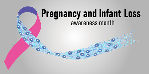 National Pregnancy and Infant Loss month. Horizontal illustration of ribbon with flowers