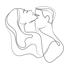 Kissing couple continuous line drawing Minimalistic style, vector illustration. Abstract silhouette of lovers Man and woman in sensual pose, single line,print, emblem, tattoo and logo romantic design