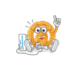 pretzel playing video games. cartoon character