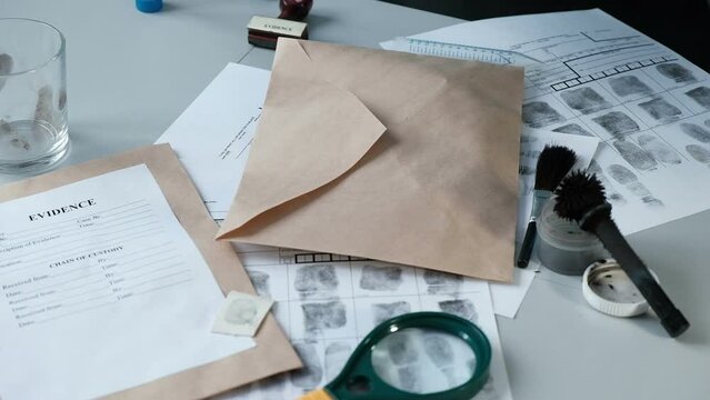 Expert collects DNA samples from a bottle, police crime lab.