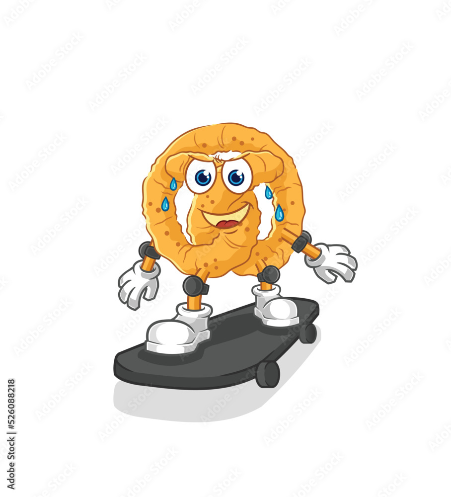 Poster pretzel riding skateboard cartoon character vector