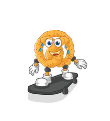 pretzel riding skateboard cartoon character vector