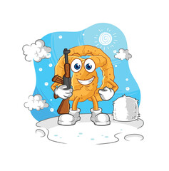 pretzel soldier in winter. character mascot vector