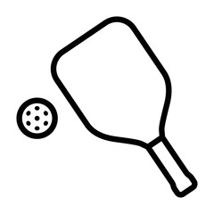 Pickleball paddle with ball line art vector icon for sports apps and websites - obrazy, fototapety, plakaty