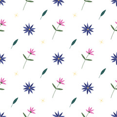 Wild flowers pattern. Seamless abstract leaves pattern. Cute summer wallpaper