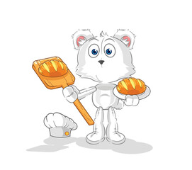 polar bear baker with bread. cartoon mascot vector