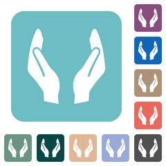 Empty protecting hands solid rounded square flat icons