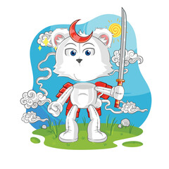 polar bear samurai cartoon. cartoon mascot vector