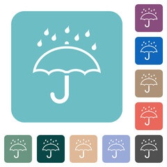 Umbrella with rain outline rounded square flat icons