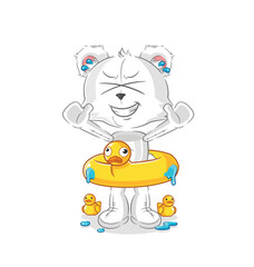 polar bear with duck buoy cartoon. cartoon mascot vector