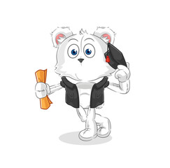 polar bear graduation vector. cartoon character
