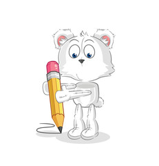 polar bear write with pencil. cartoon mascot vector