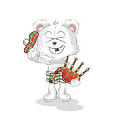 polar bear scottish with bagpipes vector. cartoon character