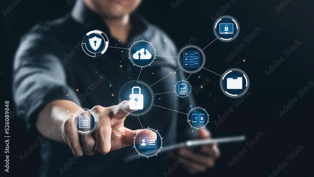 Wall mural cybersecurity concept, user privacy security and encryption, secure internet access future technolog