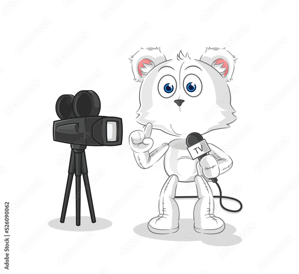 Sticker polar bear tv reporter cartoon. cartoon mascot vector