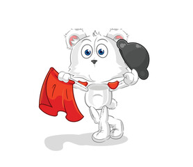 Obraz premium polar bear matador with red cloth illustration. character vector
