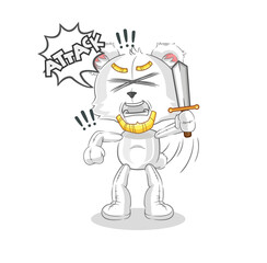polar bear knights attack with sword. cartoon mascot vector