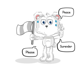 polar bear hold surrender flag mascot. cartoon vector