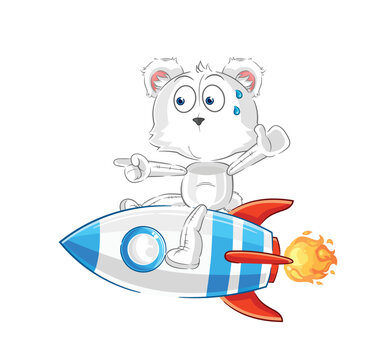 polar bear ride a rocket cartoon mascot vector