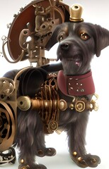 The steampunk dog - digitally painted colorful artwork.