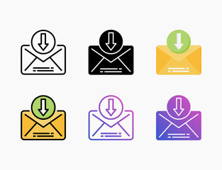 Fototapeta premium Receive icon set with different styles. Style line, outline, flat, glyph, color, gradient. Can be used for digital product, presentation, print design and more.