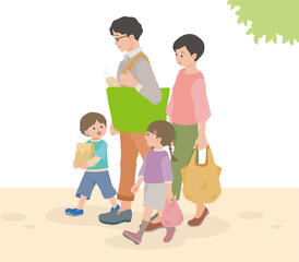 家族団欒　買い物する親子