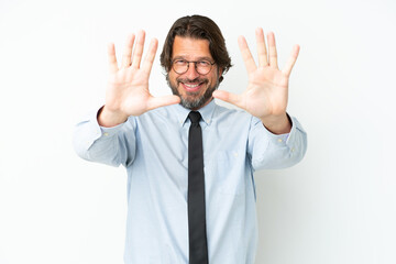 Senior dutch business man isolated on white background counting ten with fingers