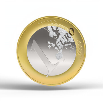 one euro coin on white with shadow.