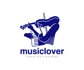 Music, sheet music, play accordion and violin, logo design. Musical instruments, songs, melody, orchestra and concert, vector design and illustration © artsterdam