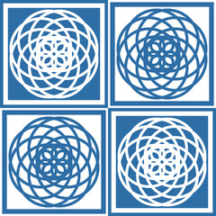 Blue Azulejo square pattern portuguese tiles for wall decor, traditional retro design