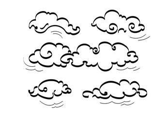 Hand drawn doodle sketch style cloud set.Vector elements illustration.