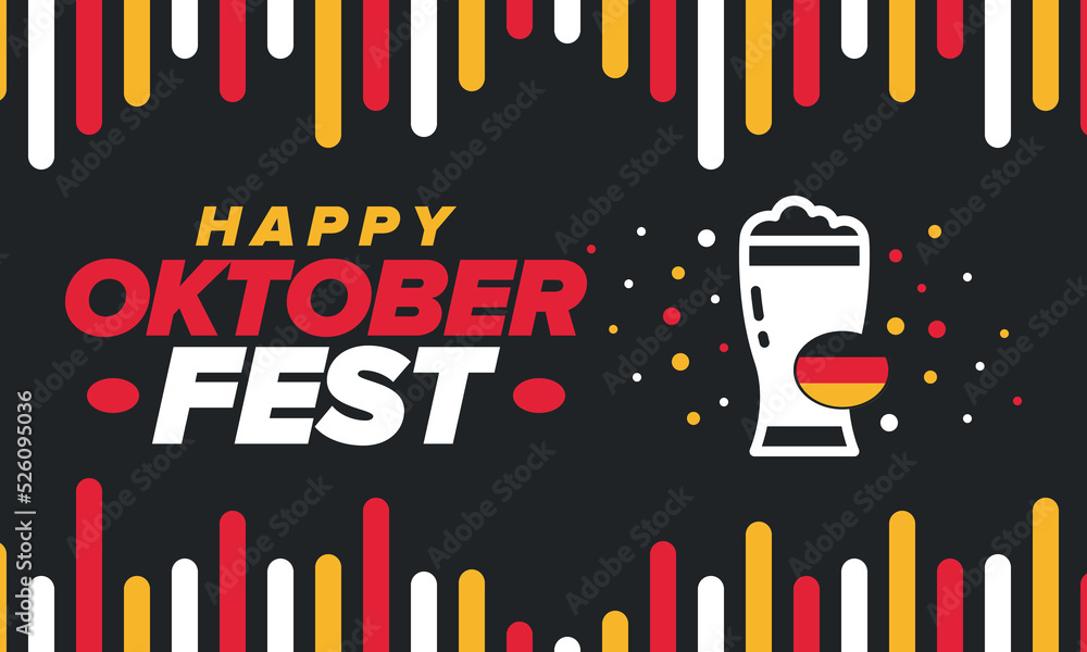 Wall mural Oktoberfest. Traditional beer festival in Germany. Celebration annual worldwide in september and october. Bavarian party. German event. National flag. Poster, banner, patten. Vector illustration 