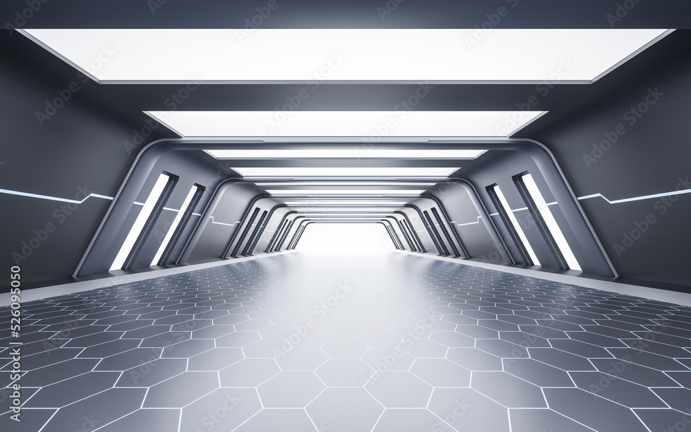 Poster empty tunnel with futuristic style, 3d rendering.