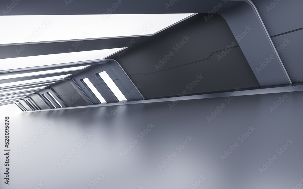 Poster empty tunnel with futuristic style, 3d rendering.