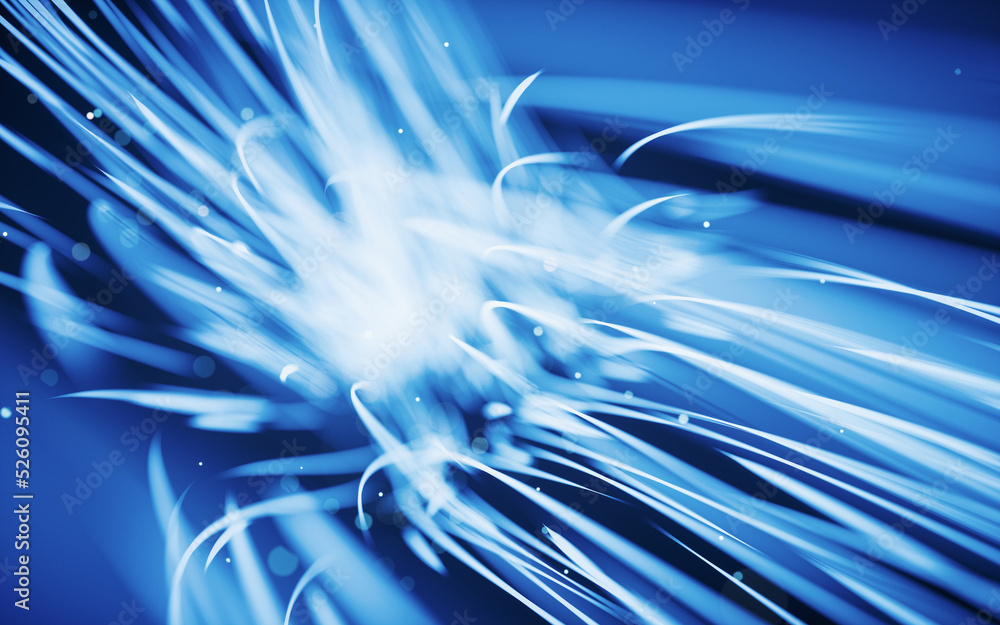 Poster flowing curves with glowing neon lines, 3d rendering.