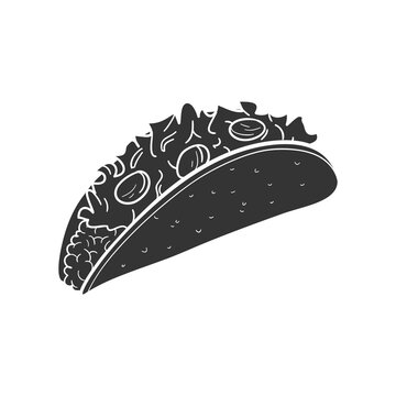 Taco Icon Silhouette Illustration. Mexican Food Vector Graphic Pictogram Symbol Clip Art. Doodle Sketch Black Sign.