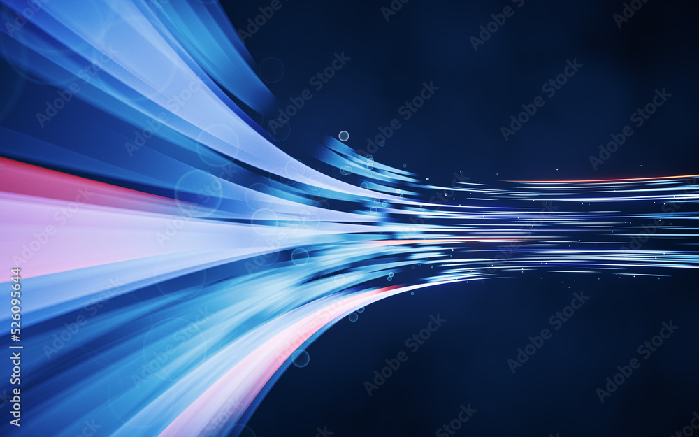 Poster flowing curves with glowing neon lines, 3d rendering.
