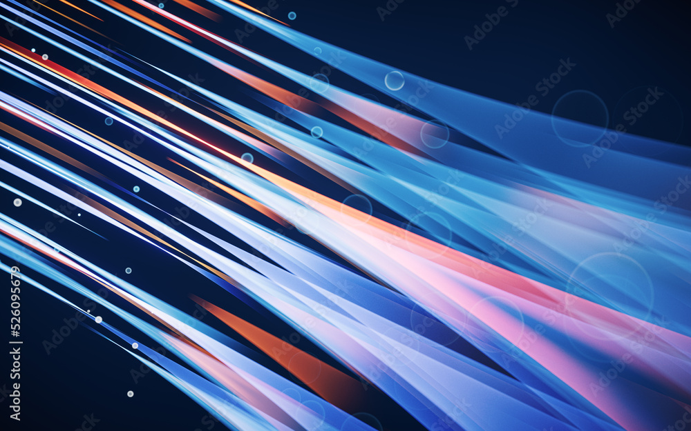 Poster flowing curves with glowing neon lines, 3d rendering.