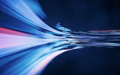 Flowing curves with glowing neon lines, 3d rendering.