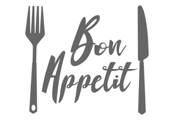 Bon appetit - hand drawn positive lettering phrase about kitchen isolated on the white background. Fun brush ink vector quote for cooking banners, greeting card, poster design.