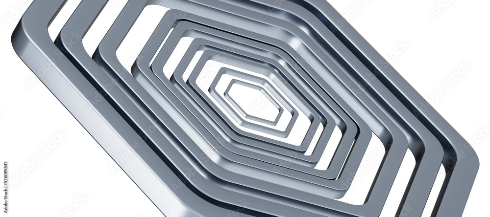 Poster metal frame with hexagonal shape, 3d rendering.