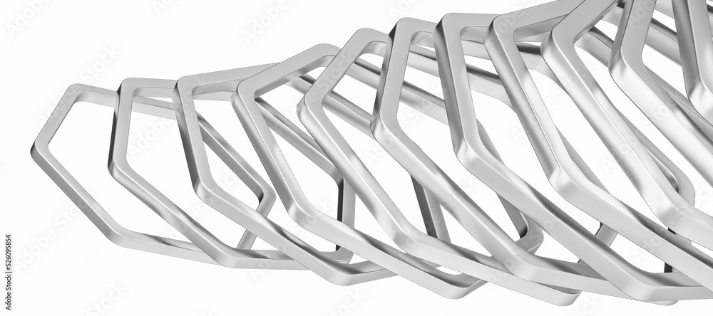 Poster metal frame with hexagonal shape, 3d rendering.