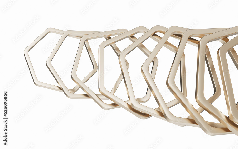 Poster metal frame with hexagonal shape, 3d rendering.