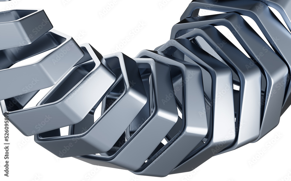 Poster metal frame with hexagonal shape, 3d rendering.