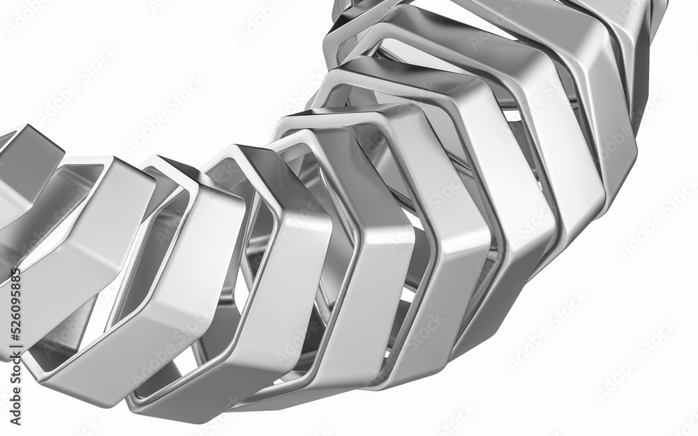 Poster metal frame with hexagonal shape, 3d rendering.
