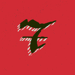 Number seven blackletter style logo with grunge texture. Horror gothic icon font.