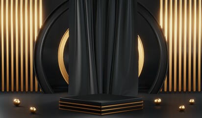 3D rendering of blank product background for cream cosmetics Modern black podium background