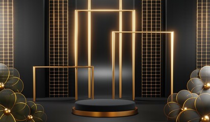 3D rendering of blank product background for cream cosmetics Modern black podium background