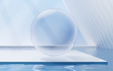 Bright room with water inside, 3d rendering.